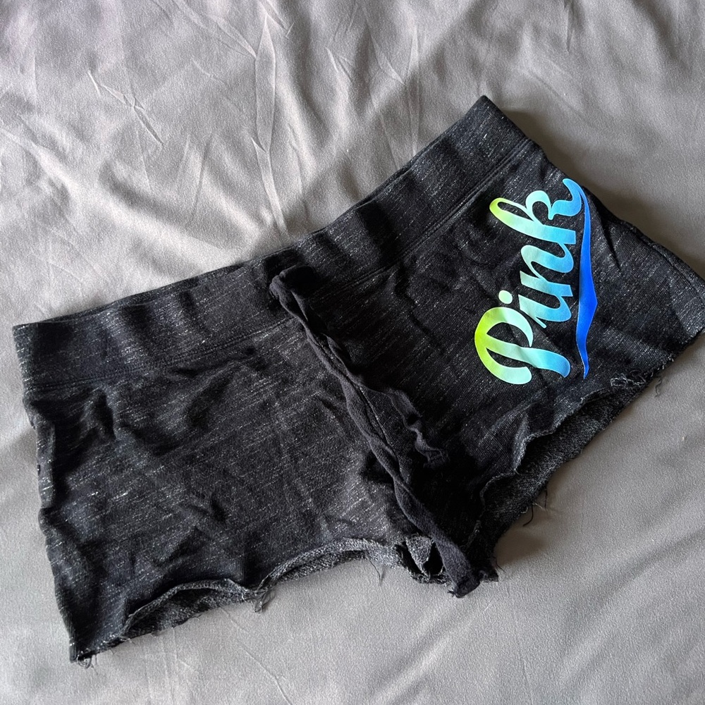 PINK Victoria's Secret Black Shorts with Vibrant Logo - Picture 1 of 2